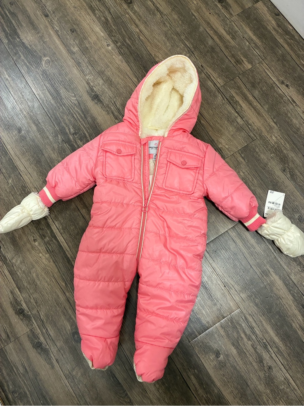 Pink bunting suit with gloves